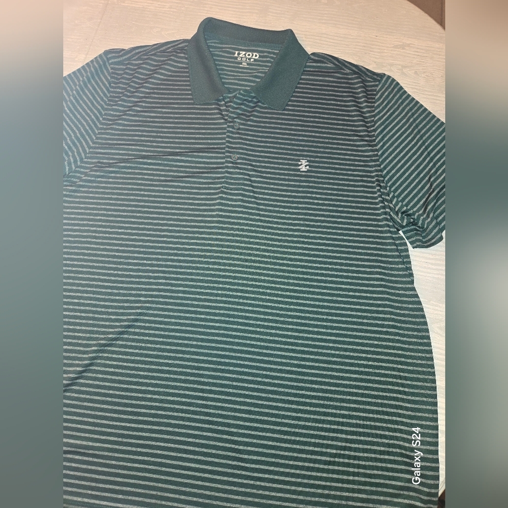 Mens Xl 1ZOD Golf Shirt Green Stripe